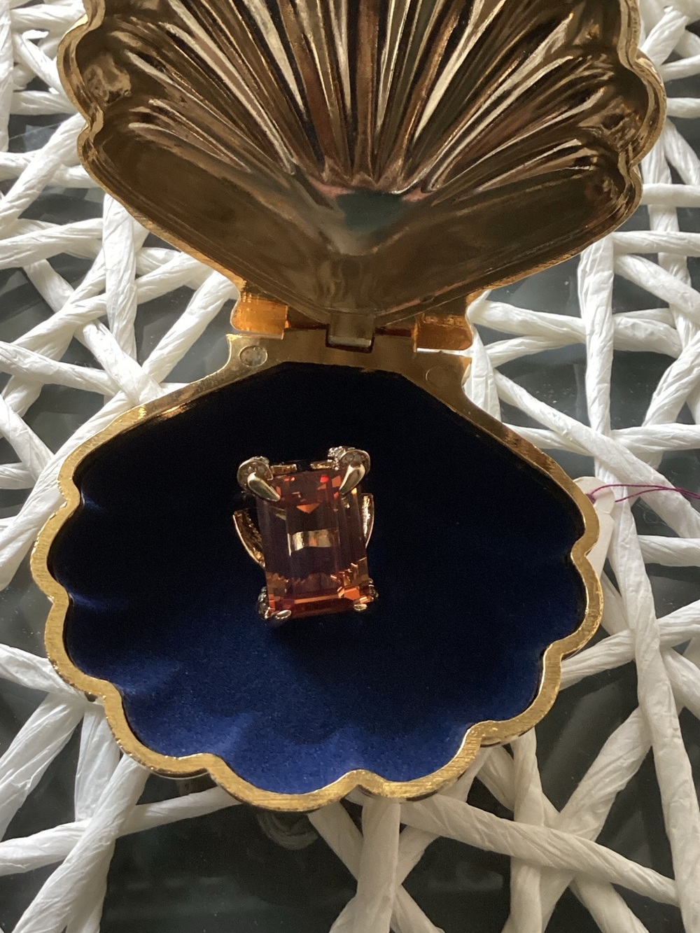 Gold-Plated Ring with Amber Gemstone by Camille Lucie Sz 51/2